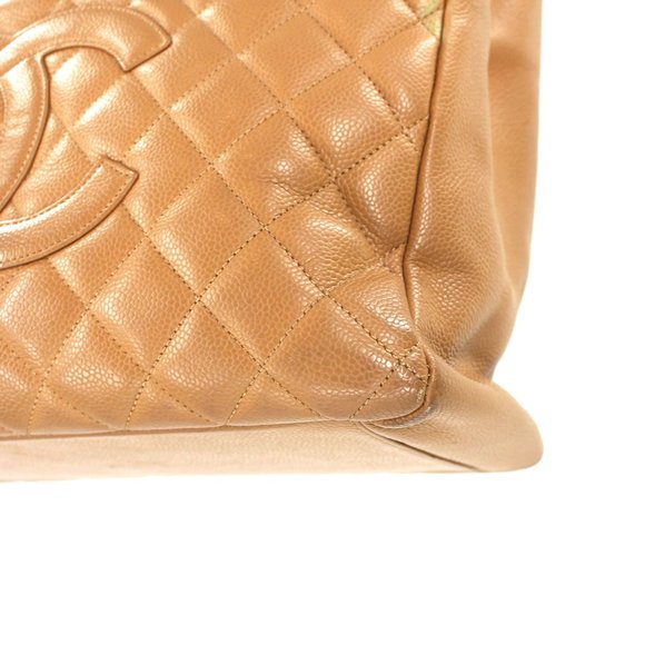 CHANEL Grand Shopping Tote Quilted Gold Chainlink Handle Handbag Beige - Picture 4 of 10